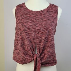 Zyia Infinity pink cropped activewear tie front sleeveless shirt, sz S (PTP 18")